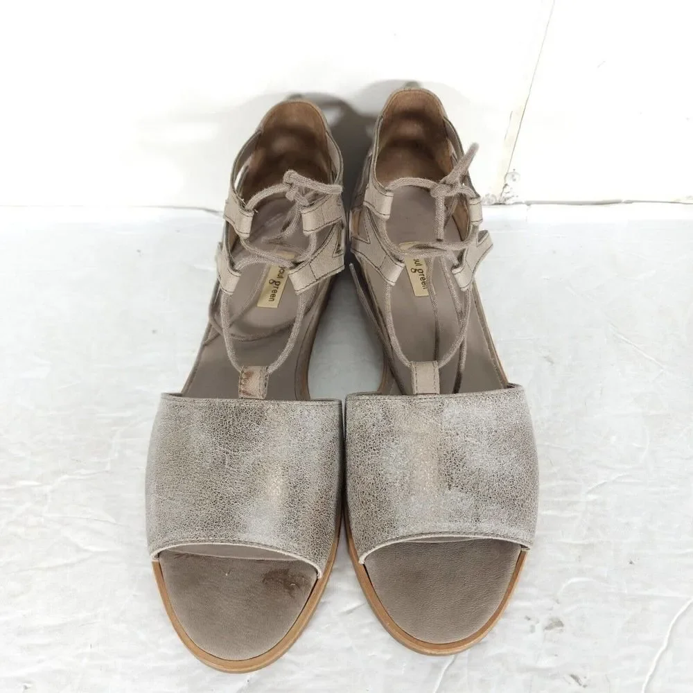 Paul Green Women's Morea US 8,5 Uk 6 Leather Metallic Taupe Lace-Up Sandals